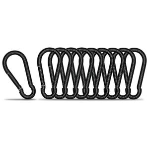 KINLINK 10 Pack Black Carabiner Clip, 1.57 inch Heavy Duty Spring Snap Hook, Small Caribeener Clips for Outdoor Camping, Swing Set, Hammock, Hiking Travel, Fishing, Quick Link Keychain