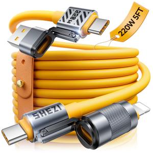 2025 Silicone 4-in-1 USB C Cable 220W Compatible with Lightning Cable Fast Charging & Data Transfer, Support to CarPlay & Android Auto, 5FT Multi Cord Combo Charger for iPhone/iPad