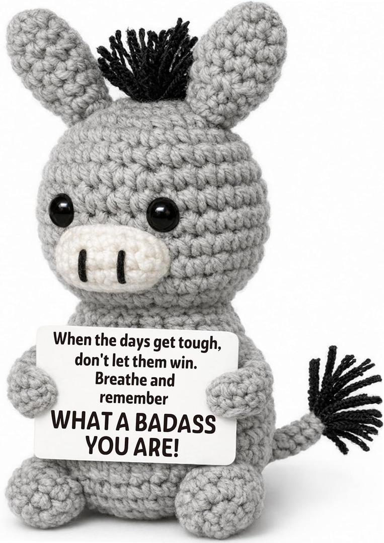 Funny Graduation Positive Badass Donkey Crochet Animals, Motivational Gift for Women Men Coworkers, Best Friends - Uplifting Support Small Mothers Day Holiday Basket Stuffer for Grandkids