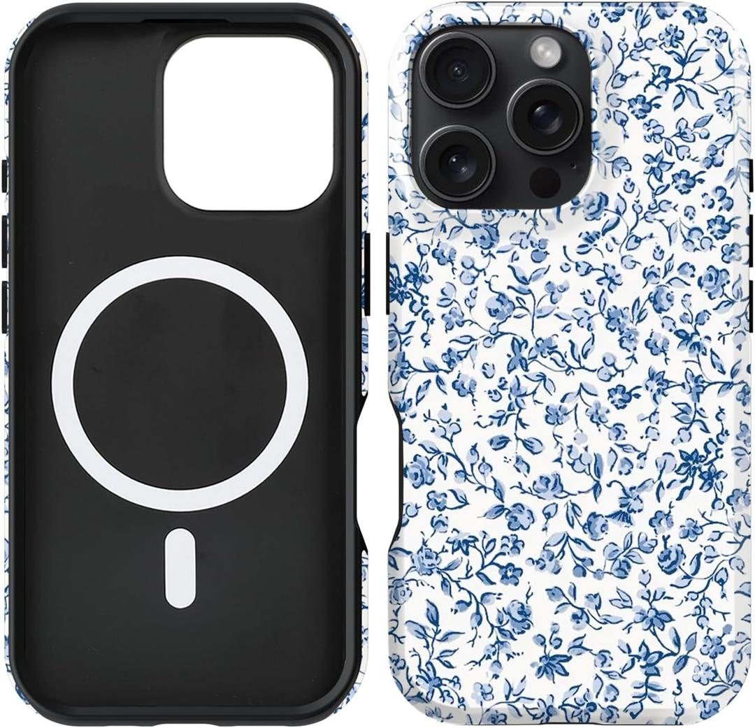 Compatible with iPhone 16 Pro Max Case [Compatible with MagSafe] -8ft Drop Tested Slim Soft TPU Cover Phone Case 6.9" (Blue Floral, iPhone 16 Pro Max 6.9") Loral, iPhone 16 Pro Max 6.9"