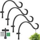 12 Inch Heavy Duty Plant Hanger Wall Hook 4 Pack - Black Iron Hanging Plant Bracket Holds 44 lbs - Rust Resistant Indoor Outdoor Hooks for Bird Feeders Lanterns Wind Chimes Hanging Baskets with Screws
