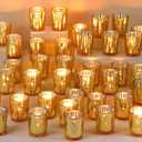 Raiten 50 Pcs Votive Candle Holder Bulk Glass Votive Candle Holder Tealight Candle Holder Valentine's Party Decoration Wedding Centerpiece for Table Home Bridal Shower(Gold)