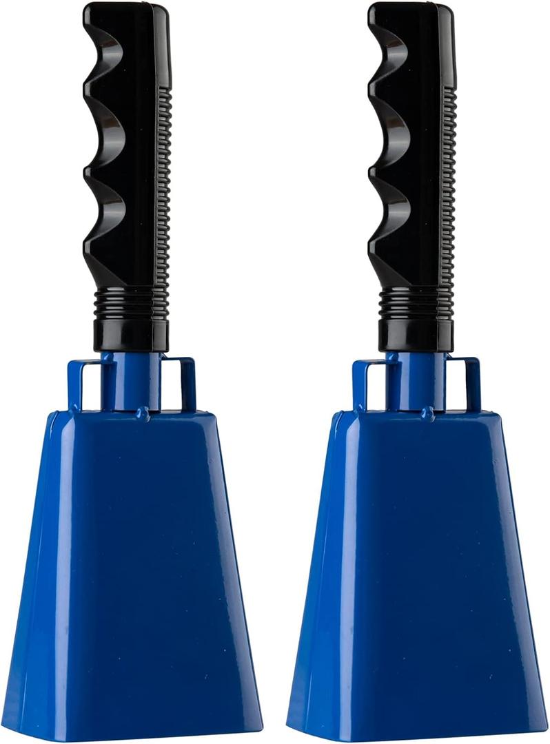 Cowbells 2pcs,Steel Cow Bell 8 inch with Handle,Cheering Hand Bell for Sports Events,Football Games,Party,Farm,Hand Chimes Percussion Musical Instruments (8 inch, Blue)