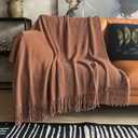 LOMAO Knitted Throw Blanket with Tassels Bubble Textured Lightweight Throws for Couch Cover Home Decor (Caramel, 60x90)