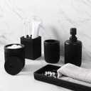 XLHOMO Resin Matte Black Bathroom Accessories Set 5 Pcs, Lotion Soap Dispenser, Toothbrush Holder, Bathroom Tumbler, Qtip Holder and Vanity Tray, Bathroom Countertop Organizer Set for Home Apartment