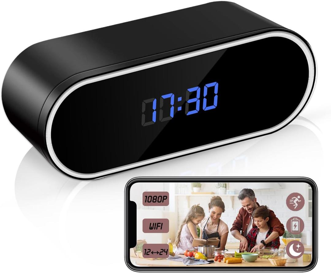 WiFi Security Camera, Spy Camera Clock, Hidden Camera Nanny Cam, APP Control, Remote Viewing, Night Vision, Motion Detection for Indoor Surveillance