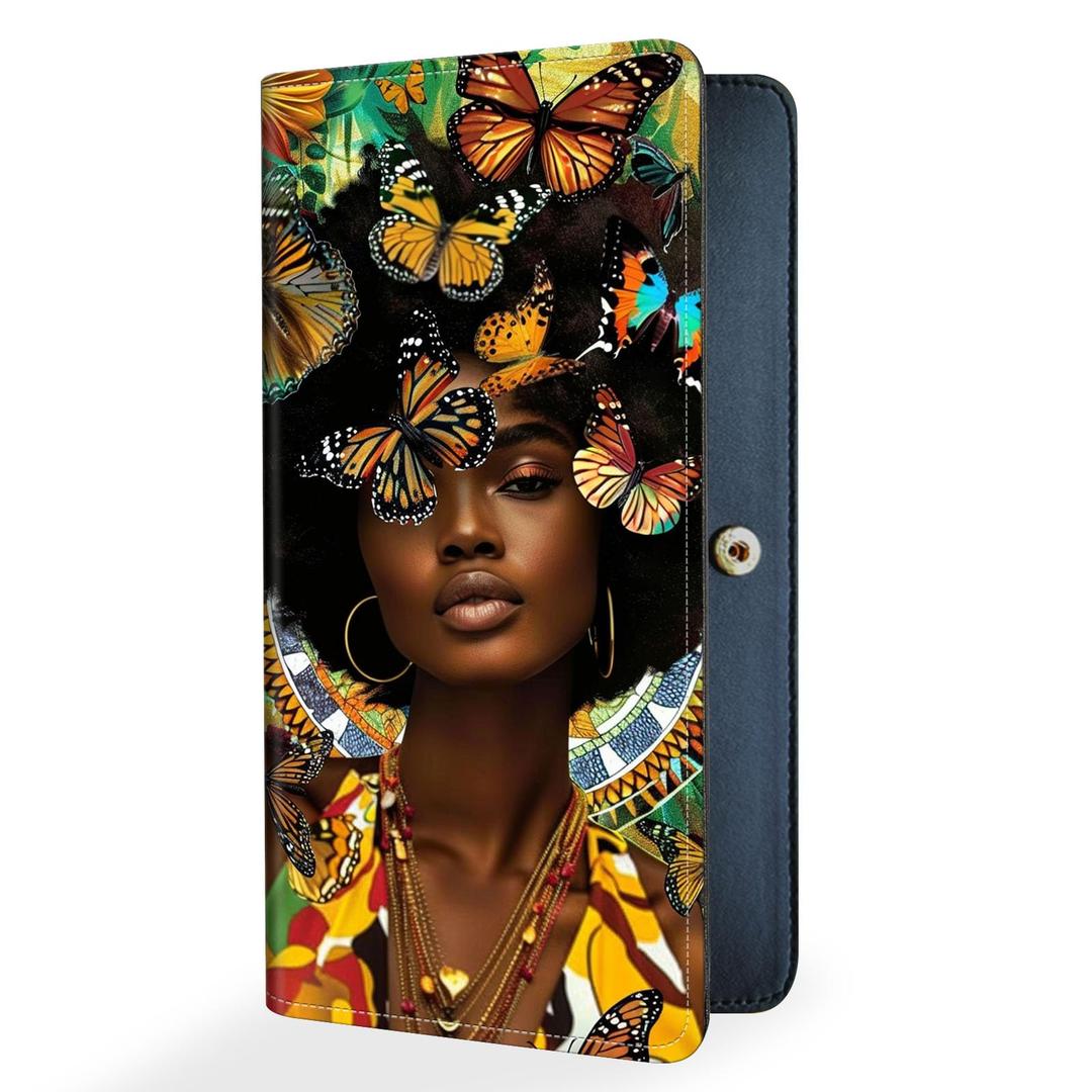 FXIANGWL Slim RFID Blocking Wallet for Women, Various Artistic Patterns PU Leather Long Bifold Card Holder with 10 Slots, Secure Snap Button Travel Clutch Purse, Cute Skull Wings Heart Shape Roses