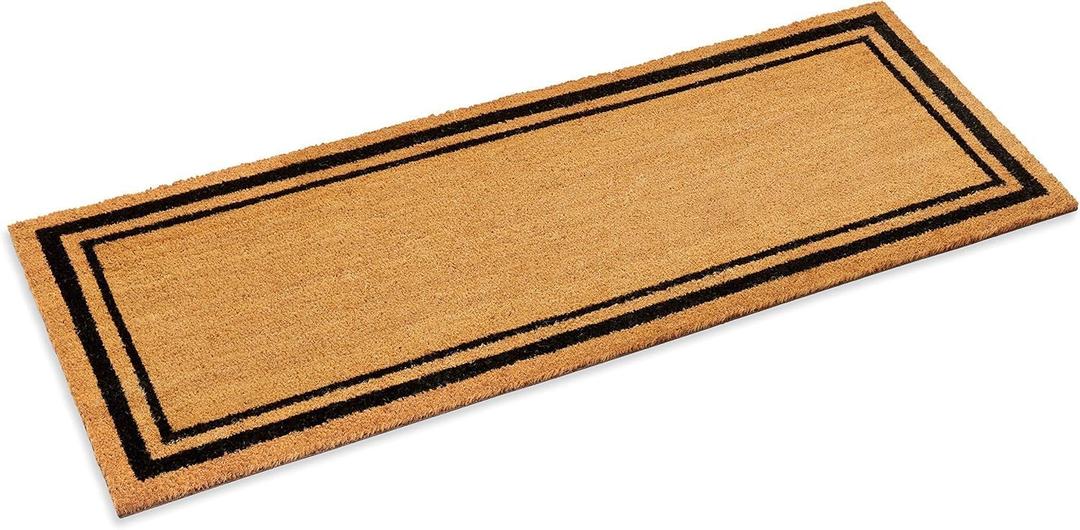 Kempf Black Border Coco Coir Doormat, 36" x 72", Non-Slip Backing, Heavy Duty Natural Fiber Front Door Welcome Entrance Mat, Low Clearance, Outdoor Indoor