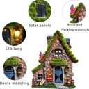 ASAWASA Resin Fairy House Statues with Solar Powered Lights, Funny Garden Sculptures with Flocked and Cobblestone Decor, Exquisite Garden Cottage Figurines