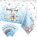 Tegeme 6 Pack Bear Baby Shower Tablecloth Plastic Bear Table Cover We Can Bearly Wait Tablecloth for Kids Birthday Party and Gender Reveal Decorations, 54 x 108 Inch (Blue)
