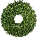 Artificial Boxwood Wreath for Front Door  Preserved Green Wreath for Spring, Fall, Christmas & Holiday Decor  UV-Resistant for Indoor & Outdoor Use (1, 24")