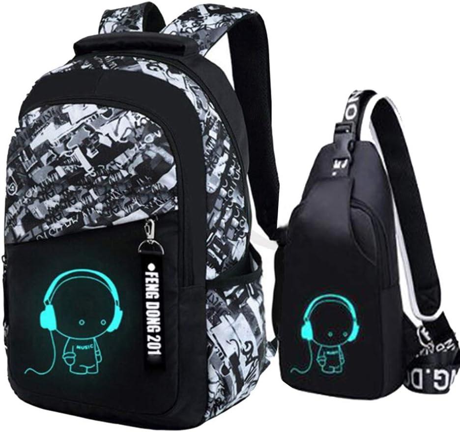 Asge School Backpack for Boys Print Backpack Teenagers Nylon Large School Bag Outdoor Reflective Daypack, Medium