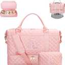 Gifts for Women Girls Initial Travel Duffle Bag Quilted Weekender Carry-On Overnight with Cosmetic Bag, Gym Bag with Shoe Compartment Personalized Bag, Pink A