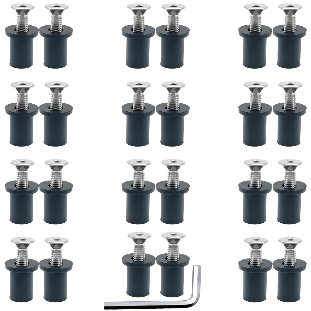 24 Pairs of M4 Neoprene Well Nuts M4 x 20mm Stainless Steel Hex Socket Bolts Well Nuts Kit for Kayak Motorcycle Windscreen Accessories, Neoprene nut Contains Brass Nuts Copper nut (Black)