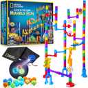 National Geographic Glowing Marble Run  115 Piece Construction Set with 25 Glow in The Dark Glass Marbles, Storage Bag, Great Creative STEM Toy for Girls and Boys