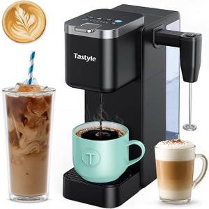 Tastyle Single Serve Coffee Maker with Built-in Detachable Milk Frother, Iced and Hot Coffee Machine for K Cup & Grounds, 40oz Removable Water Reservoir, 6 Cup Sizes, Fits 7.3" Travel Mug, Black Tastyle Single Serve Coffee Maker with Built-in Detachable Milk Frother, Iced and Hot Coffee Machine for K Cup & Grounds, 40oz Removable Water Reservoir, 6 Cup Sizes, Fits 7.3" Travel Mug, Black