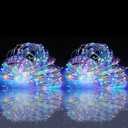 woohaha Solar String Lights, 2 Packs 100 LED Copper Wire Lights, Waterproof Fairy Decoration Starry String Lights - 8 Modes, Indoor/Outdoor for Gardens, Patios, Homes, Parties, Multi Color