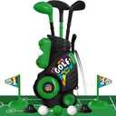 Liberry Toddler Golf Set with Putting Mat for Boys Girls Age 2 3 4 5, Upgraded Kids Golf Cart with Shoulder Strap Design, Outdoor Indoor Sports Toys for Birthday, Black