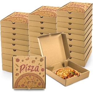 40 Pack Pizza Boxes, 7.3 x 7.3 x 1.6 Inch Kraft Corrugated Pizza Takeout Containers, Food Delivery Boxes Gift Packing Containers for Pizza, Cake, Cookies, Snack
