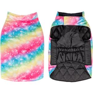 CuteBone Winter Dog Jacket - Waterproof, Windproof, Reversible, Adjustable Cold Weather Coat for Small to Large Dogs - Soft, Thick, with Leash Hole (2-Rainbow)