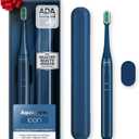 Aquasonic Icon ADA-Accepted Rechargeable Toothbrush | Magnetic Holder & Slim Travel Case | 2 Brushing Modes & Smart Timers | Gentle Micro-Vibrations (Navy) (1 Count (Pack of 1))