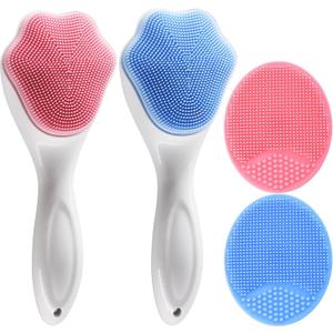Silicone Face Scrubber and Exfoliator Brush - Facial Cleansing Brush for Blackhead, Acne, Pore, Cradle Cap - Deep Cleaning Skin Care 4 Pack