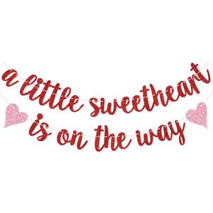 Red Glitter A Little Sweetheart is on the Way Banner, Welcome Little Sweetheart Baby Shower Supplies, Valentine's Themed Baby Shower Party Decorations Supplies