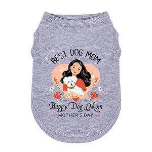 Wollmix Happy Best Dog Mom Mother's Day Small Dog Clothes Outfit T-Shirts Gifts for Women – Large Medium Sized Girl Female Puppy Sleeveless Holiday Apparel Vest with Slogan Print S Heart