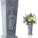 Cemetery Flowers Vase with Spike, Memorial Grave Vase Resin Flowers Holder for Headstone, Grave, Cemetery, Garden, Lawn, Yard Decorations (1pc, Grey)