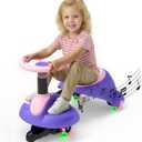 Electric Wiggle Car for Kids,6V Wiggle Car with LED Flashing Wheels & Music Speaker, Ride on Toys with Anti-Rollover & Flexible Steering, Adjustable-Length Car for Ages 3 and Up 66 LBS(Pink-Purple)