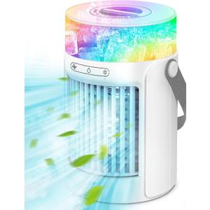 Portable Air Conditioners Cooling Fan, Portable AC Mini Air Conditioner with 7 Colors Light, 3 Speeds 3 Timer, Personal Desk Small Evaporative Air Cooler with Humidifier for Room Home Office Car