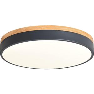 Yiisem Dimmable Wood LED Flush Mount Ceiling Light, 5CCT 2700K-6000K Selectable Modern Round Close to Ceiling Lighting Fixtures, Minimalist Grey Ceiling Lamp for Living Room, Bedroom, Laundry Room