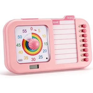3-in-1 Visual ADHD Timer for Kids & Adults with Planning Board, Task Timer, Chore Chart & Visual Schedule Planner, Autism & ADHD Tools with Checklist for Homeschool Supplies, Home, School (Pink)