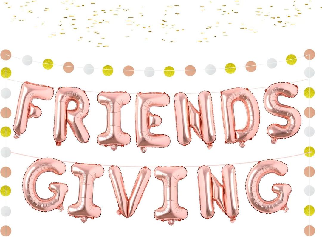 3 x Friendsgiving Balloons Banner Decorations - Rose Gold Foil Letter 16 Inch Friendsgiving Decorations Balloons for Thanks Giving Decoration for Autumn Fall Party Decor Favors Supplies