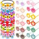 24 Pieces Two Groovy Party Supplies, 12 Pieces Multicolor Flower Headbands, 12 Pieces Round Flower Sunglasses for Kids, Groovy Party Decorations for Girls Hippie Themed Party Supplies