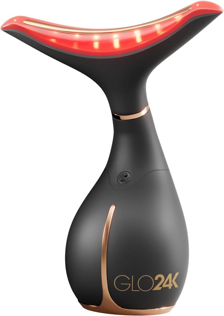 GLO24K Red Light Face & Neck Beauty Device  3-in-1 Facial Massager Tool with LED & Vibration for Skin Revitalization and Neck Firming