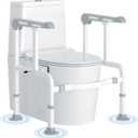 Toilet Safety Rails for Elderly & Disabled with Glow-in-the-Dark Handles, 450 lbs Heavy-Duty Frame, Flip-Up Arms, Dual Lock (Suction & Clamp), Adjustable No-Wobble Support, Grey