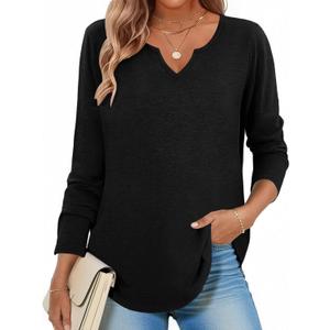 Zeagoo Long Sleeve Shirts for Women Fall V Neck Tops Casual Dressy Blouse Boho Tunic Business Work Clothes School Outfit (Black)