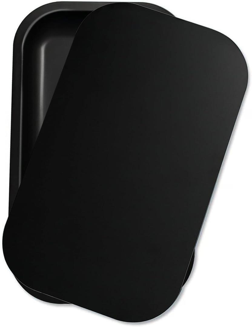 Metal Tray with PVC Soft Magnetic Lid Black Tray with Lid Cover Large Cute Decorative Tray for Home Decor, Coffee Table, Tea, Snacks, Gifts - 11" x 7" (Matte Black-with lid)