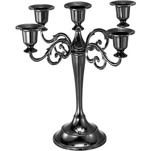 PATIKIL Candelabra Candle Holders, 5 Arm Metal Candlestick Stand for Taper Candles, 10.5 inch Tall Candle Stand for Halloween Wedding Birthday Party Table Decor, Black