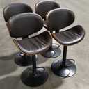 YaFiti Bar Stools Set of 4, Bentwood Adjustable Height Swivel Bar Stools, PU Leather Upholstered Bar Chair with Back and Footrest for Bar, Kitchen, Dining Room, Black