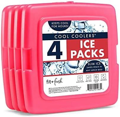 Fit & Fresh Westerly Insulated Adult Lunch Bag Aqua and Cool Coolers 4 Pack Slim Ice Packs Pink, Complete Lunch Kit Includes Matching Tumbler & 2 Reusable Food Containers 