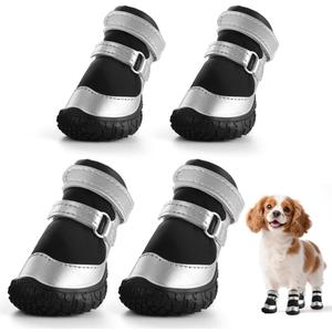 Dog Shoes for Small Dogs, Breathable Dog Boots Paw Protector for Hot Pavement Winter Snow, Dog Booties with Reflective Strips Rugged Anti-Slip Sole for Hardwood Floors Outdoor Silver Black Size 3 (#3 (Width 1.49 inch) for 11.0-16.5 lbs)
