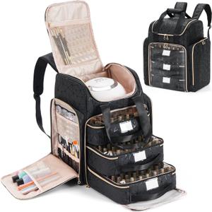 Uross Extra Large Nail Polish Organizer Bag Holds 126 Bottles Nail Polish, Lamp, Supplies- Three Layer Nail Organizers and Storage Case for Nail Tech, Nail Stuff Gel Kit Box Gift for Manicurist,Black