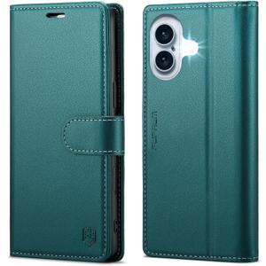 Compatible with iPhone 16 6.1" Wallet Case with RFID Blocking Credit Card Holder, PU Leather Folio Flip Kickstand Protective Shockproof Cover Women Men for Apple 16 Phone Case (Bluegreen)