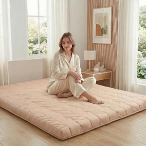 ZonLi Japanese Floor Mattress Futon Mattress Queen Size, 4" Thicken Roll Up Tatami Mat 100% Cotton Washable Cover, Portable & Foldable Floor Bed Mattress for Sleeping, Dormitory, Adult, Khaki