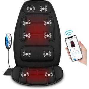 Snailax Vibration Back Massager with Heat, APP Control, Massage Seat Cushion with Extra Memory Foam Support Pad in Neck and Lumbar, 10 Vibration Massage Motors, 2 Heat Levels, Gifts