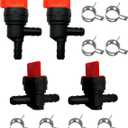 1/4 Fuel Shut Off Valve Kit for John Deere, Briggs Stratton, 4 Pack | For John Deere, Briggs Stratton, Toro and Tecumseh mowers; 2 inline and 2 90-degree valves plus 8 clamps for 1/4 inch line.