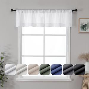 3 Pcs Light-Filtering White Valance for Windows, Soft Cafe Short Curtains, Herringbone Textured Rod Pocket Curtains for Bedroom, Size  41x16