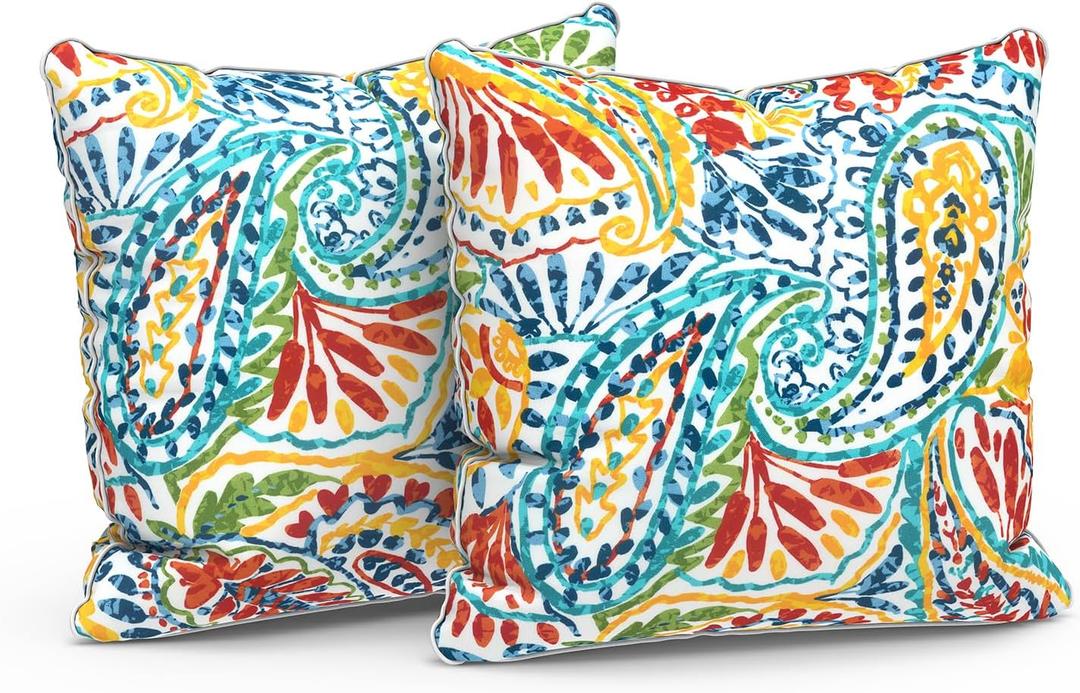 LVTXIII Pack of 2 Outdoor Throw Pillow Covers Accent Waterproof Pillow Covers ONLY, Patio Square Cushion Cases for Garden Balcony Couch Sofa Decoration 18x18 inch, Paisley Multi